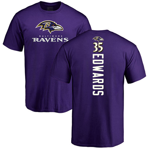 Men Baltimore Ravens Purple Gus Edwards Backer NFL Football #35 T Shirt